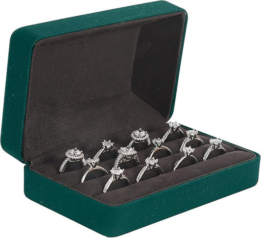 Ring Storage Boxes for Multiple Rings, Compact and Stylish Travel Jewelry case, Portable Small jewelry Organizer Box Tray Gift for Women, Girl(Green)