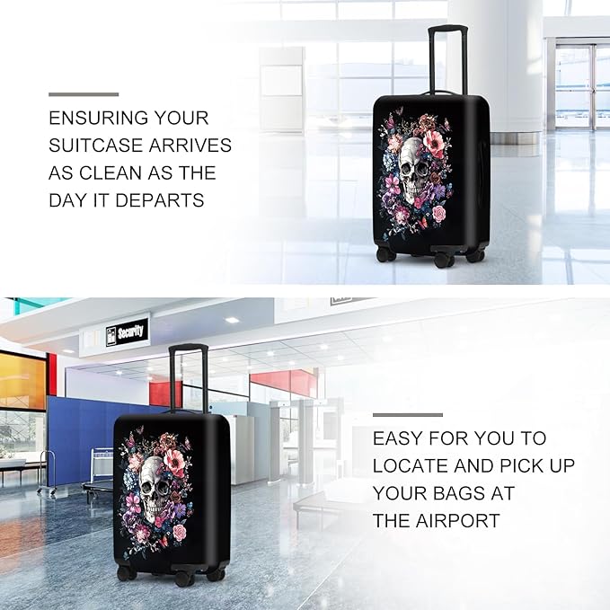 Day of the Dead Luggage Cover, Bohemian Skull & Floral Waterproof Protector, Vibrant Anti-Scratch Design for Suitcases