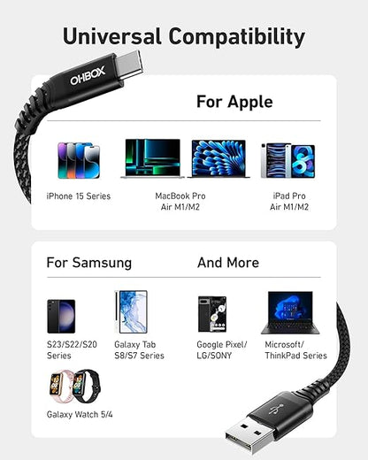 USB A to USB C Cable Fast Charging 10FT 2Pack, Long USB C Cable for Car, Durable Braided USB to USB Type C Cord iPhone USBC Charger for iPhone 17/16/15/Pro Max, Samsung Galaxy S23 and More-Black