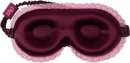 slip Lovely Lashes Gift Set – Cutie Pie Edition – Crimson Pure Silk Contour Sleep Mask with Lace Trim & Complimentary Travel Case – Lash-Friendly, Light-Blocking Eye Mask