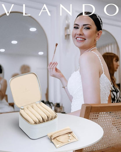 Vlando Travel Jewelry Case,Travel Jewelry Organize with 6 Velvet Jewelry Zipper Pockets,Premium Petal Hardware Jewelry Case for Birthday Wedding Graduation Gifts-Baby Blue