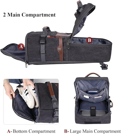 WITZMAN Travel Backpack for Men Women Carry on Luggage Backpack Canvas Rucksack Duffel bag with Shoe Compartment（A2021 big size black）
