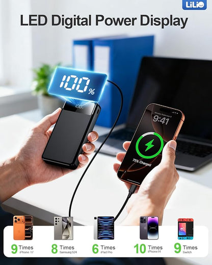 LILIO Portable Charger Power Bank，60,000mAh Battery Pack, 22.5W Power Bank Fast Charging with USB Cable, Phone Charger for iPhone 17/16/15/14/13 All Series/Samsung/Android, Camping Essentials, Black