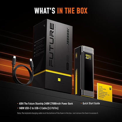 AOHI 240W Laptop Power Bank 27600mAh Portable Fast Charger (99.3wh), Airline-Compliant, 140W PD 3.1 Large Battery Pack The Future Starship for MacBook, iPad iPhone 16 Pro Max,Galaxy,Steam Deck, Grey