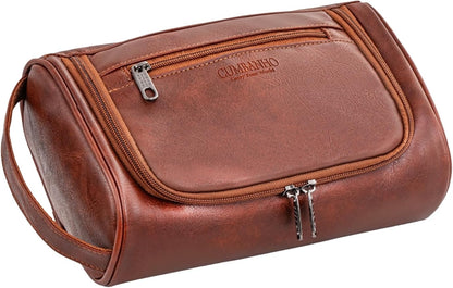 Mens Toiletry Bag, Water-resistant Dopp Kit For Men Travel, PU Leather Toiletries Bag Shaving Kit, Compact Organizer With Wrist Strap, Grooming Essentials For Vacation, Gym & Camping，Rust
