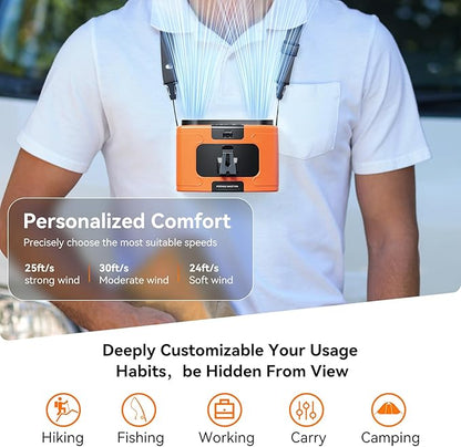 10000mAh Personal Waist Fan, USB Rechargeable Clip The Waist For Working,10 Speed & 40H Cooling and Heatstroke Prevention For Outdoor Travel Camping (K60-orange)
