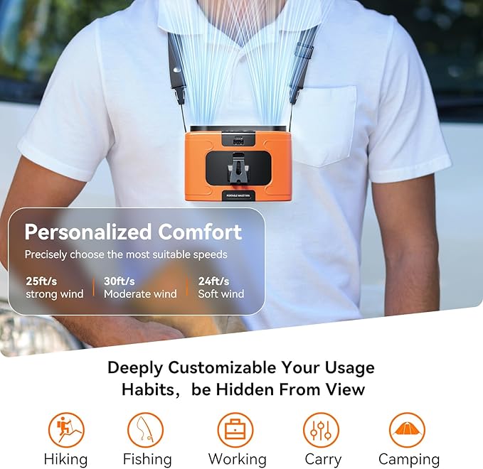 20000mAh Personal Waist Fan, USB Rechargeable Clip The Waist For Working,10 Speed & 40H Cooling and Heatstroke Prevention For Outdoor Travel Camping (K60-orange)