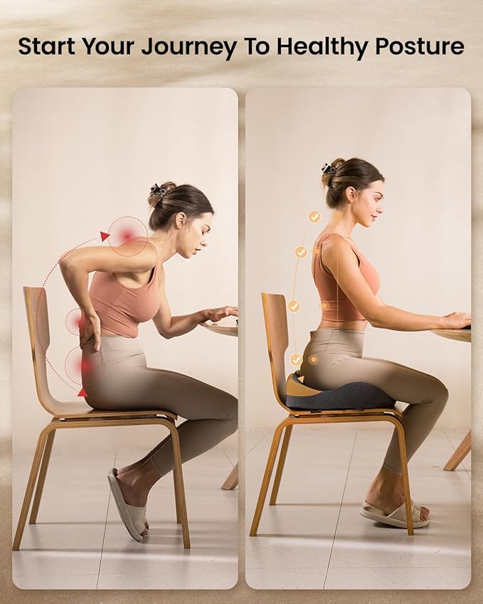 ProtoArc Seat Cushion, Office Chair Cushion for Sciatica, Coccyx Cushion, Ergonomic Memory Foam Seat Cushion for Car, Home, Pressure Relief Pad for Hip, Tailbone, All Day Comfort - Black&Gray