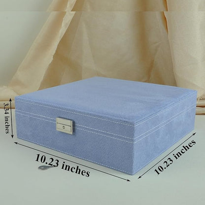 Jewelry Boxes 10 x 10 Inches 2-layer Handle Necklace Holder Organizer Jewellery Women Rings Storage Display Girls Earrings Case Lockable Jewelry Tray GY641 (Lavender)