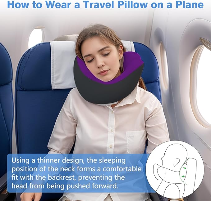 Upgraded Neck Pillow Airplane, Memory Foam Travel Neck Pillows for Long Flight, 3D Eye Masks, Ear Plugs and Portable Drawstring Bag, Napping Pillow for Home, Road Trips, Sleep Rest and Travel Use