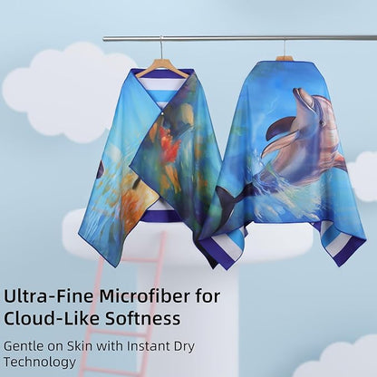 Microfiber Beach Towels 70''x35'' Extra Large Oversized 2 Pack Quick Dry Sand Free Blue White Striped Towel Cute Dolphin for Adults Women,For Pool Spa Swim Travel Yoga - Portable&Lightweight