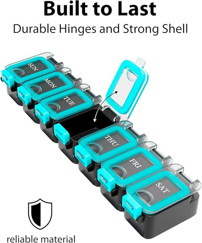 Weekly Pill Organizer 1 time a Day – Pill Box 7 Day with Enhanced Waterproof Seal, Large compartments Hold Big Vitamins & Supplements, Upgraded Locking lids, for Home & Travel use, Durable Hard case
