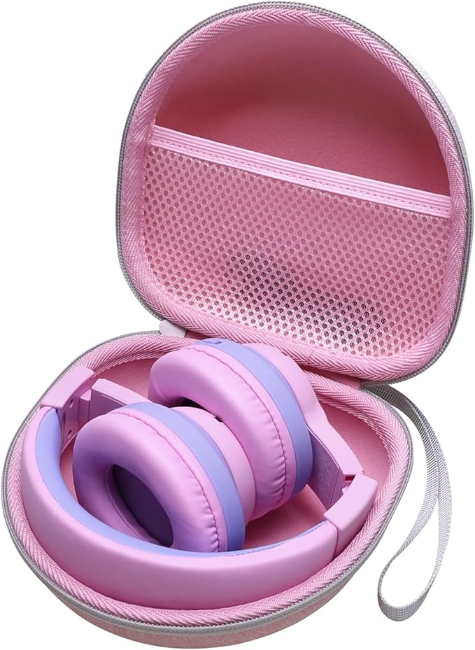 Kids Headphones Case Compatible with iClever BTH12 / BTH20/ BTH26/HS19, JoySpark, Candy Bila, EarFun, MIDOLA, IMYB Foldable Kids Headphones, Pink Travel Storage Bag(Case Only)