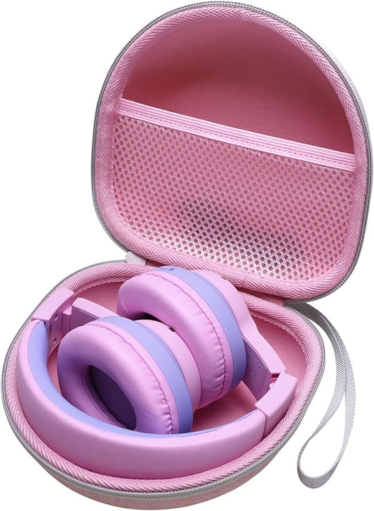 Kids Headphones Case Compatible with iClever BTH12 / BTH20/ BTH26/HS19, JoySpark, Candy Bila, EarFun, MIDOLA, IMYB Foldable Kids Headphones, Pink Travel Storage Bag(Case Only)