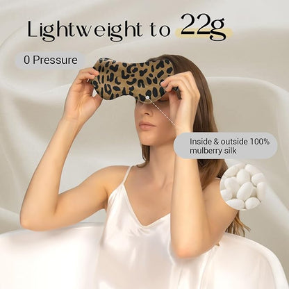 ZIMASILK Adjustable 100% 22 Momme Mulberry Silk Sleep Mask for Sleeping, Filled with Premium Mulberry Silk, Softest & Breathable Eye Sleeping Mask (Leopard-Black Golden)