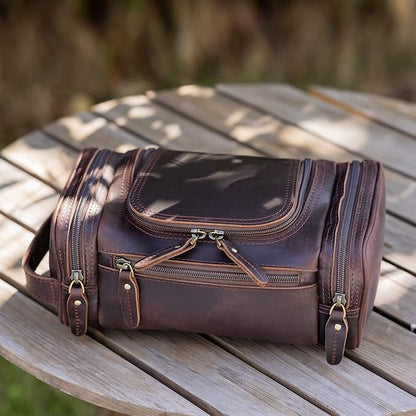 Polare Toiletry Bag Full Grain Leather Shaving Kit Dopp Kit Travel Case Wash Bag with YKK Zippers