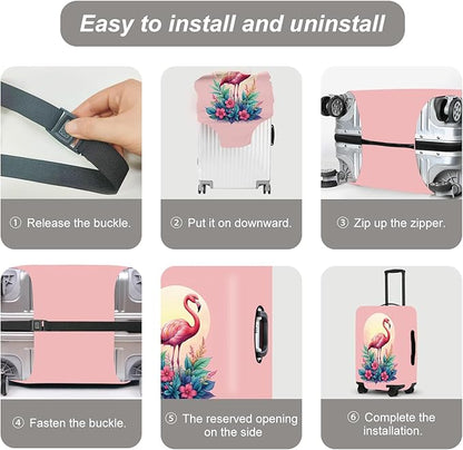 Tropical Flamingo Flowers Luggage Cover, Summer Vacation Suitcase Protector, Quick Dry Beach Travel Accessories with Pouch, Gifts for Resort Lovers