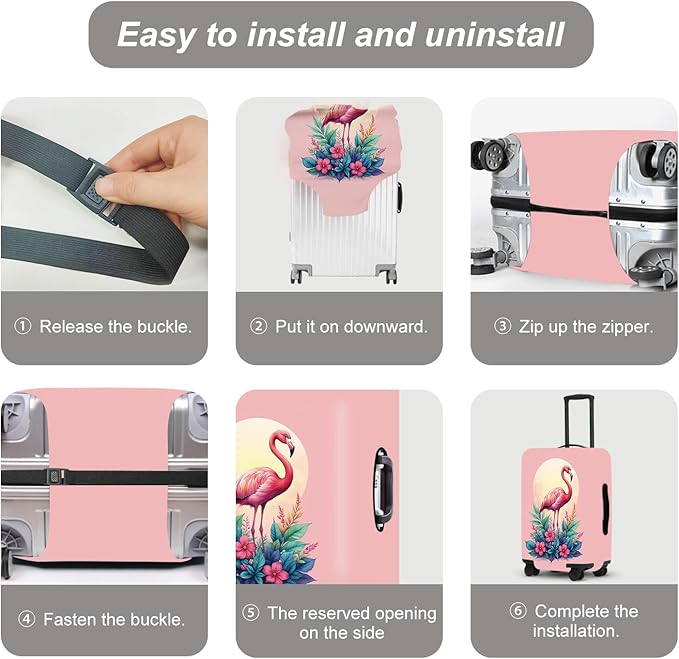 Tropical Flamingo Flowers Luggage Cover, Summer Vacation Suitcase Protector, Quick Dry Beach Travel Accessories with Pouch, Gifts for Resort Lovers