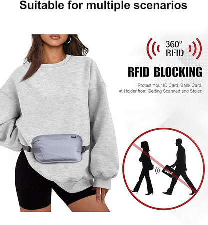 RFID Blocking Money Belt - Slim Under Cloth Passport Holder & Travel Wallet | Secure Hidden Fanny Pack for Men Women (Grey-L)
