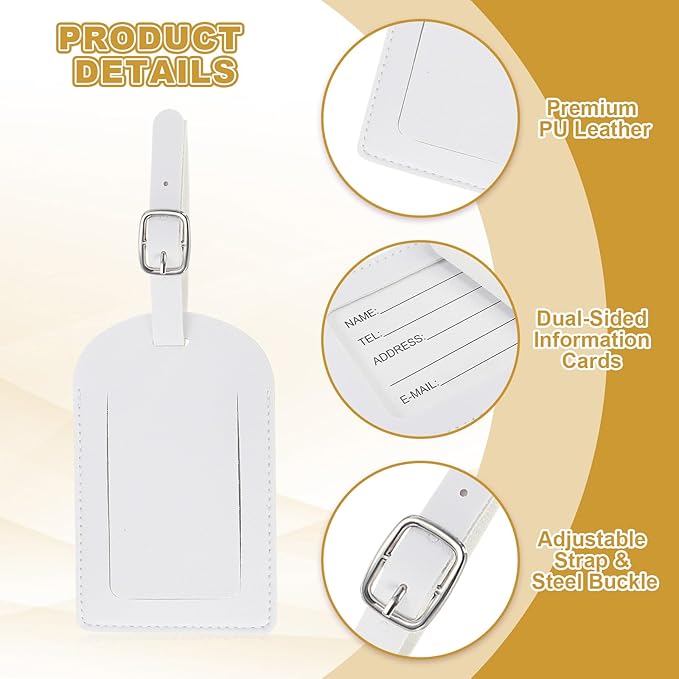 PATIKIL Leather Luggage Tag, 50 Pcs Luggage Tags Pu Bag Tags for Suitcases Airplane Travel Essentials, White