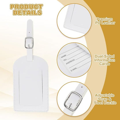 PATIKIL Leather Luggage Tag, 50 Pcs Luggage Tags Pu Bag Tags for Suitcases Airplane Travel Essentials, White