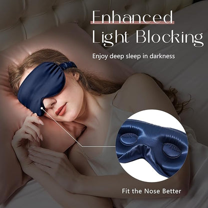 ZIMASILK Adjustable 22 Momme 100% Mulberry Silk Sleep Mask, Upgraded 3D Contoured Cup Eye Mask for Sleeping, Super Soft & Breathable Blindfold, Blackout for Deep Sleeping (Navy Blue)