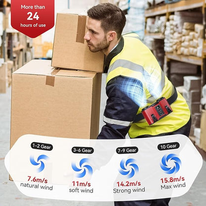 24000mAh Personal Waist Fan, USB Rechargeable Clip The Waist For Working,10 Speed & 40H Cooling and Heatstroke Prevention For Outdoor Travel Camping (Red, 24000mAh)