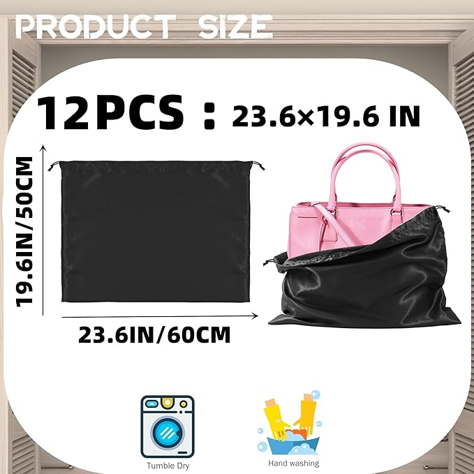 12 Pack Dust Bags For Handbags Travel Storage Pouch, Purse Dust Bags For Storage, Silk Dust Covers With Drawstring For Purse Shoes Boots