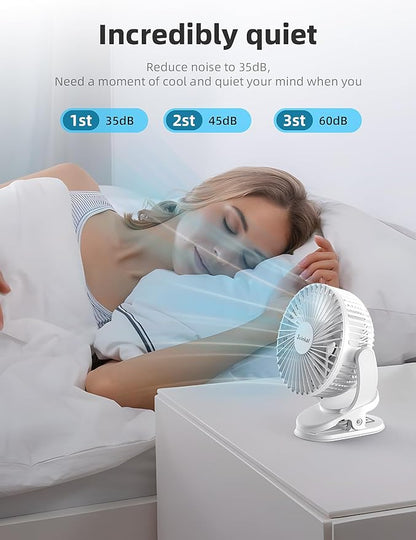 usb Personal Clip on Fan 2400mAh Battery Operated 6in, Type C, 3 Speed, 720 adjustment, Small Portable Fan for Table, Bedroom, Desk, dormitory, Camping, Stroller, Golf Cart