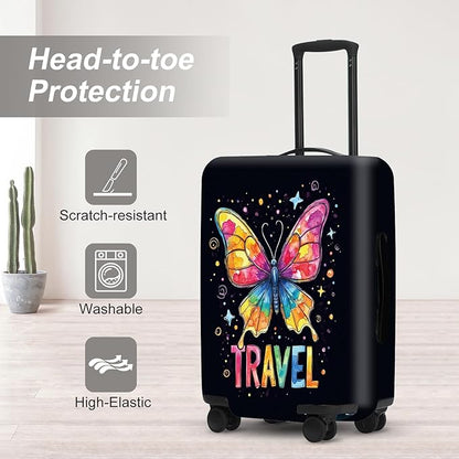 Colorful Butterfly Stars Suitcase Cover, UV Resistant Stretchable Luggage Protector, Travel Gear for Women, Vibrant Vacation Accessories Gifts