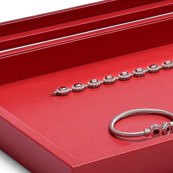 Oirlv Premium Red Leather Jewelry Tray with Acrylic Lid Jewelry Organizer Case Showcase Jewelry Display Organizer Box