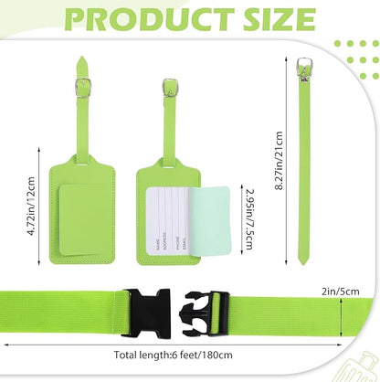 Reginary 8 Pcs Luggage Straps Suitcase Tags Set 4 Travel Adjustable Suitcase Belt 4 PU Leather Luggage Tags ravel Accessories (Green)