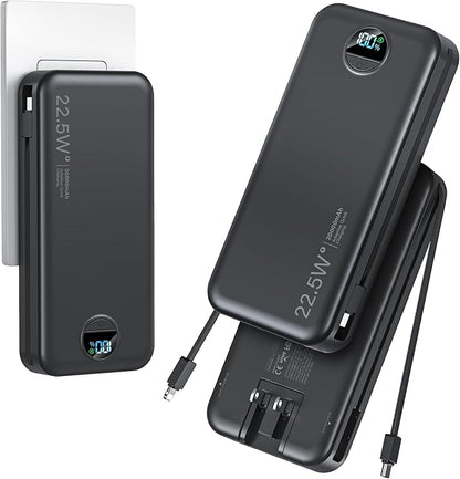20000mAh Ultra-Portable-Charger-Power-Bank PD20W with Built in Cables&AC Wall Plug,Fast Charging Cell Phone Charger Battery Pack,LED Display Travel Battery Bank for All iPhone,Samsung,Android