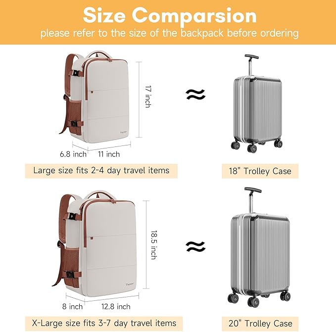 Taygeer Backpack for Women, College Backpack with Laptop Compartment & Shoe Pouch, 35l Travel Laptop Mochila Carry On Luggage, Airline Approved Personal Item Bag For Weekender Gym Hiking, Khaki White