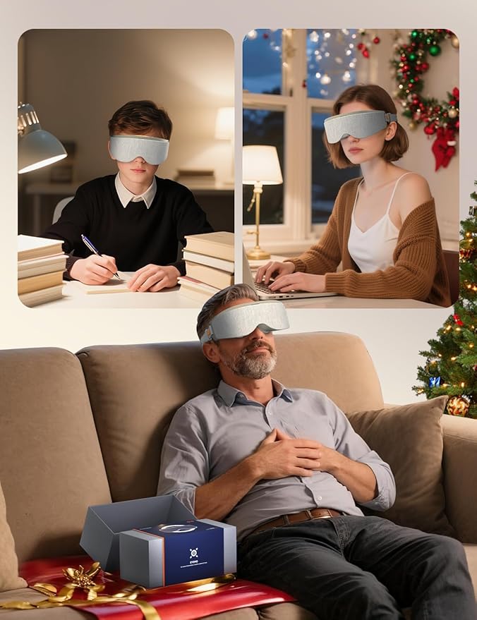 EVA BELLE Eye Mask Sleeping Mask for Computer Users, Christmas Birthday Gifts for Women Men Teenagers Old Man, Sleep Improvement with Bluetooth Music, Sleep Mask for Eye Strain, Gray