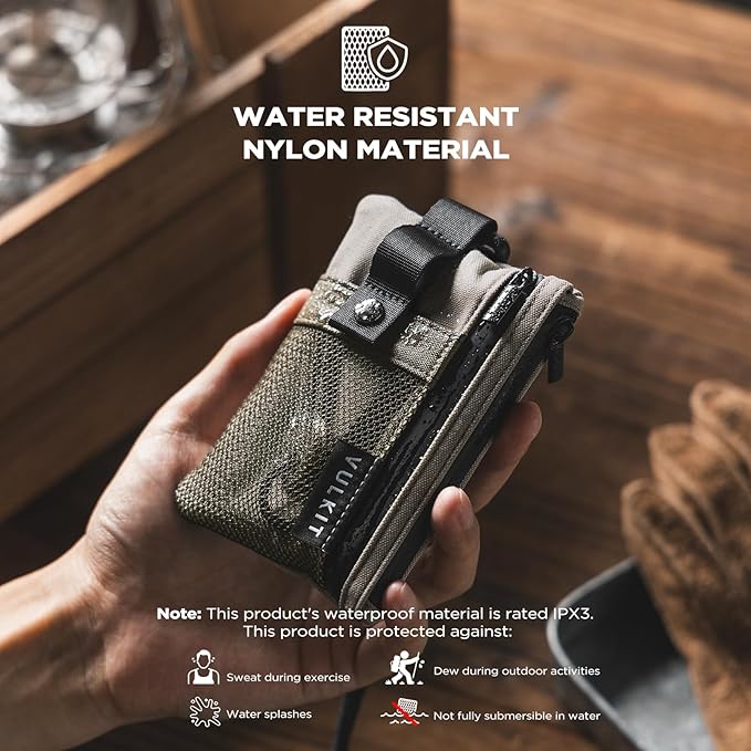 VULKIT Small RFID Wallet for Women & Men – Minimalist Zipper Wallet with ID Window, Keychain & Carabiner, Holds 15 Cards, Water Resistant Travel Lanyard Wallet Olive Green