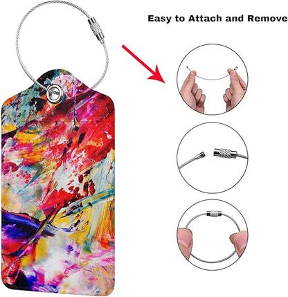 Red Oil-Painting Luggage Tags for Suitcases, Stylish Art Colorful Leather Bag Tag with Privacy Cover Stainless Steel Loop for Women Teen Girls Adults, 2-Pack Name Labels Tags for Baggage Backpack