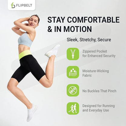 FlipBelt Adjustable Running Belt, Fitness and Running Fanny Pack for Women and Men, Non Chafing Waist Band Pack for Phone Keys Money, Moisture Wicking Storage Belt, USA Company