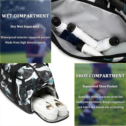 Kids Overnight Duffle Bag Boys Sports Gym Bag with Shoe Compartment & Wet Pocket Teens Gymnastics Bag Carry On Weekender Travel Bag