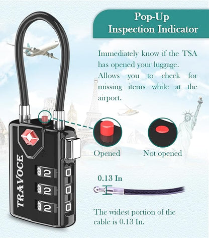 TSA Approved Luggage Locks, Travel Locks Which Also Work Great as Gym Locks, Toolbox Lock, Backpack and More, Black 6 Pack