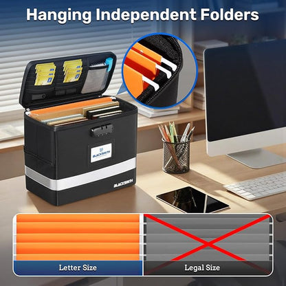 BlackSmith Fireproof Document Box With Lock, 4200°F Heat Resistant & IPX3 Waterproof Document Bag with Hanging File Organizer for Letter Size, Collapsible Portable File Safe Box for Office, Travel