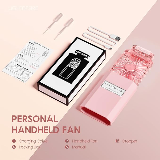 LIGHTDESIRE Handheld Mini Personal Fan with Fragrance Discs, Quiet Retractable, Cooling Portable Rechargeable 3 Speeds Mode Lady Small Fan for Desk Travel Makeup(Pink),Best Gifts for Women
