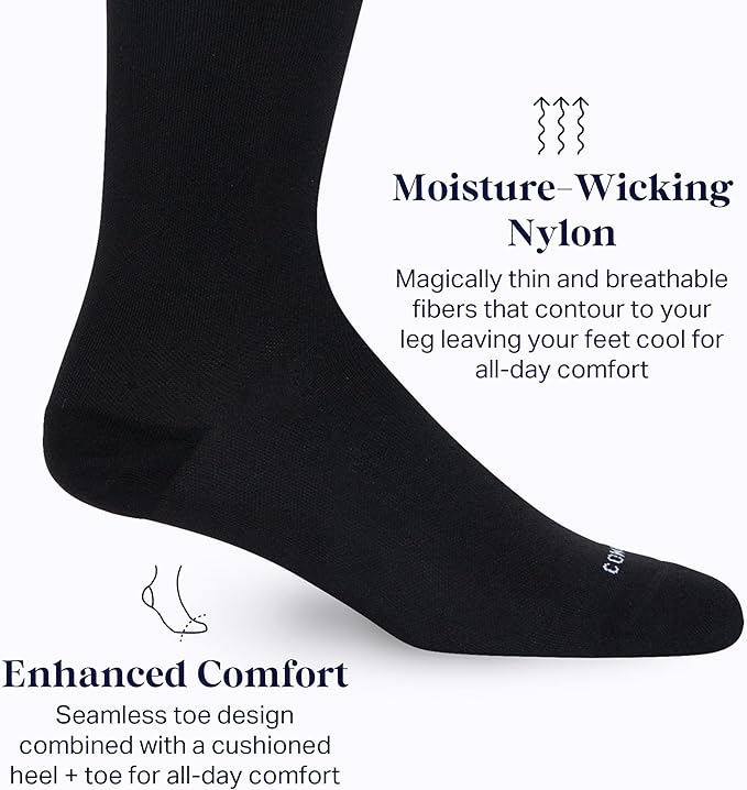 Comrad Nylon Knee High Socks - 15-20mmHg Graduated Compression Socks - Soft & Breathable Support Unisex Socks