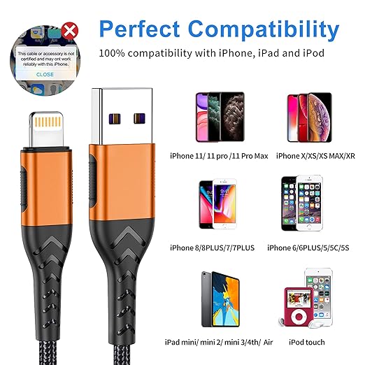 iPhone Charger, [Apple MFi Certified] 3Pack 10FT Lightning Cable for USB A Charger Cable, Fast iPhone Charging Cord Compatible with iPhone Xs Max/XS/XR/X/8/7/6S/6/Plus/SE/iPad(Orange)
