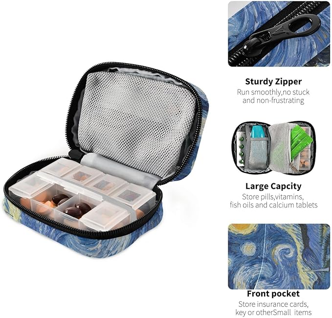 Pill Organizer Box Case Weekly Travel Pill Container Cute Pill Holder 7Day Vitamin Organizer Pill Dispenser Sorter Planner Storage Small Compact Blue Starry Sky21