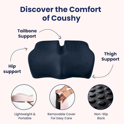 | Ergonomic Seat Cushion- Car Seat Cushion/Office Desk Accessories| Chair Cushions for Dining Chairs-Home Office Chairs- Supporting Other Sciatica Pain Relief Devices (Black, Standard)