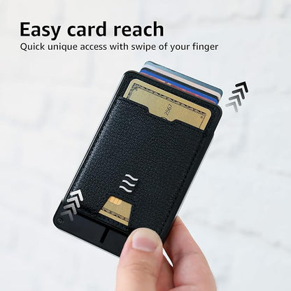 RFID Blocking Wallet, Minimalist Card Holder with Quick Access, Holds 1 to 12 Cards & Cash, Vegan Leather & Brushed Aluminum, Gift-Ready Packaging (Black)