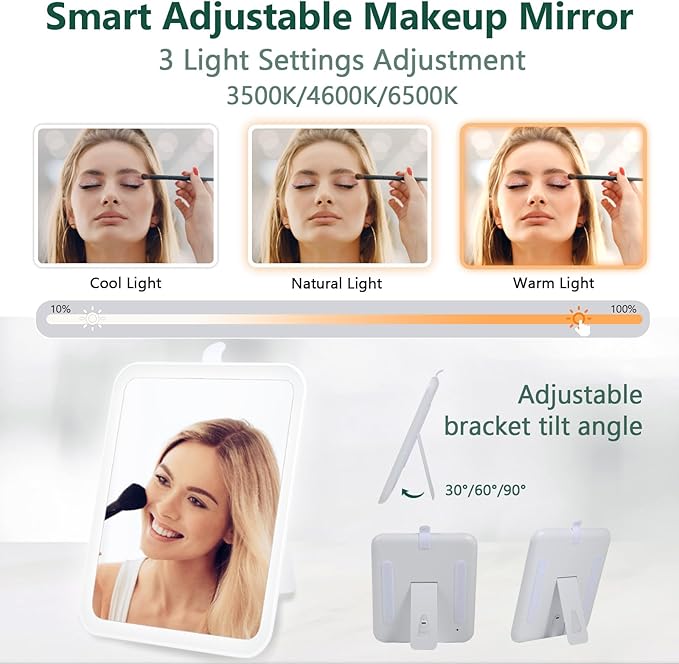 Travel Makeup Bag with Mirror of LED Lighted, Rechargeable Cosmetic Train Case Artist Makeup Organizer for Women with Adjustable Dividers, Makeup Brushes Holder and Strap (Green)