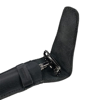 Hide & Drink, Leather Safety Razor Case, Shaving Accessories, Personal Care Essentials, Handmade Includes 101 Year Warranty (Charcoal Black)