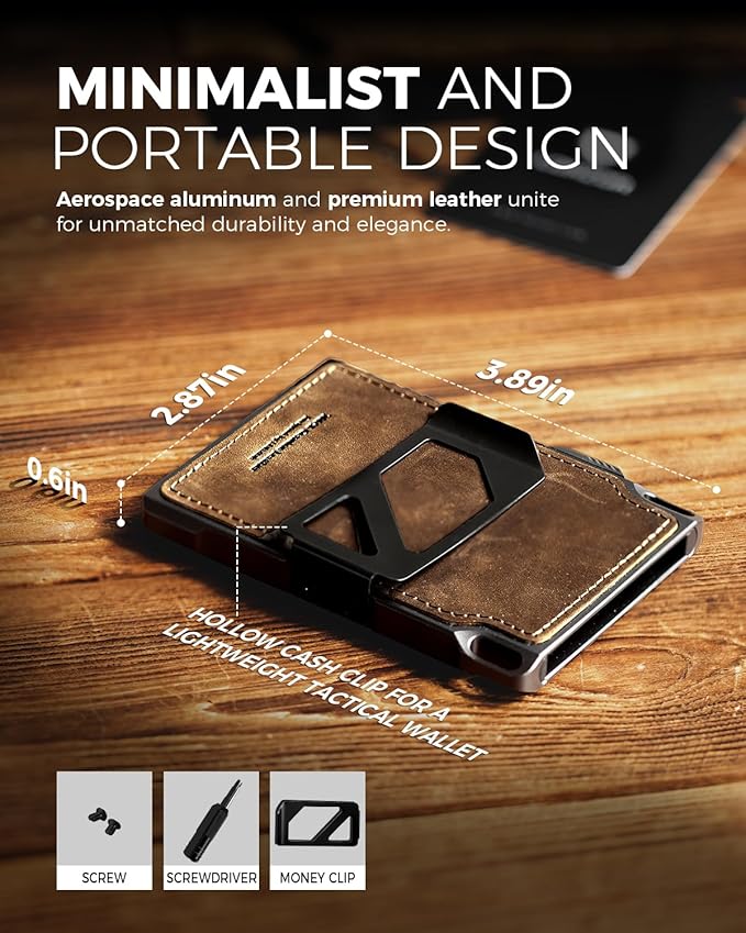 LORZOR Slim Tactical Wallet for Men- Minimalist Front Pocket Full Grain Leather Wallet for 12 Cards, RFID Blocking Aluminum Cardholder, Smart Pop Up Card Case, Money Clip, Gift Boxed(DistressBrown)